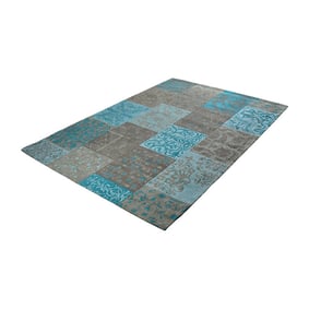 Patchwork vloerkleed - Delany Grijs/Aqua - product