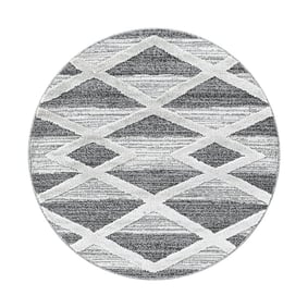 Rond scandinavisch vloerkleed - Pitea Lines Grijs/Creme
