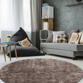 Rond hoogpolig vloerkleed - Snuggy Taupe