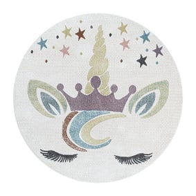 Rond kindervloerkleed eenhoorn - Lucy Wit