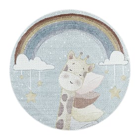 Rond kindervloerkleed - Lucy Giraffe Blauw