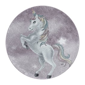 Rond kindervloerkleed Unicorn - Fleurtje Paars