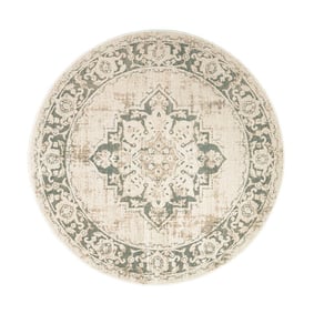 Rond vintage vloerkleed - Spring Medaillon Creme/Groen - product