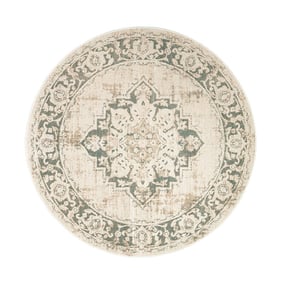 Rond vintage vloerkleed - Spring Medaillon Creme/Groen - sfeer