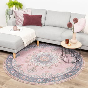 Rond vintage vloerkleed - Lily Medaillon Roze