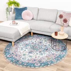 Rond vintage vloerkleed - Lily Oriental Blauw/Roze