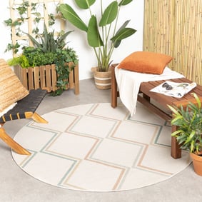 Rond modern buitenkleed - Playa Pattern Creme