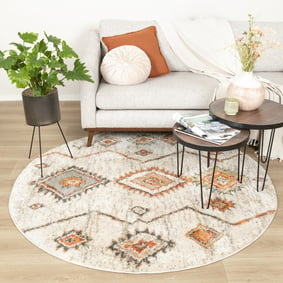 Rond hoogpolig vloerkleed - Blend Aztec Terra