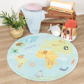 Rond kindervloerkleed - Globe Lichtblauw