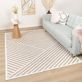 Modern binnen- en buitenkleed - Nori Lines Wit/Taupe