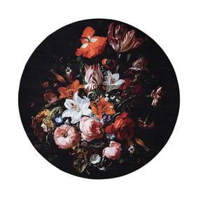 Rond bloemen vloerkleed - Florine Zwart/Oranje - sfeer