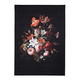 Bloemen vloerkleed - Florine Zwart/Oranje - sfeer