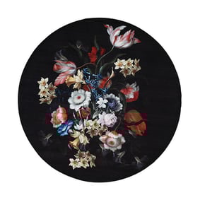 Rond bloemen vloerkleed - Florine Zwart Blauw - product