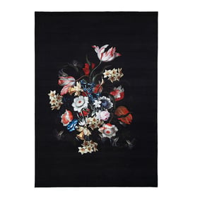 Bloemen vloerkleed - Florine Zwart/Blauw - product