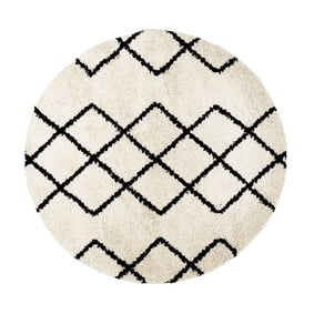Rond hoogpolig vloerkleed - Grand Diamond Creme/Zwart - sfeer