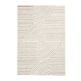 Modern binnen- en buitenkleed - Nori Curves Wit/Taupe - sfeer