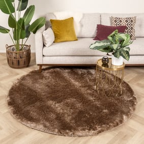 Rond hoogpolig vloerkleed - Glorious Taupe