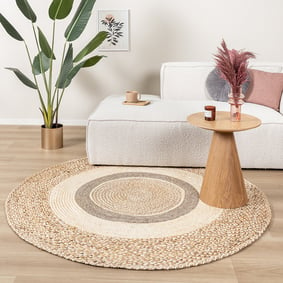 Rond Jute vloerkleed - Mirai Border Wit/Melange