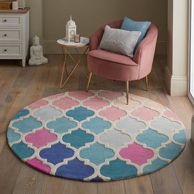 Rond modern vloerkleed - Illo Rosella Roze/Blauw