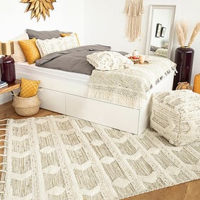 Bohemian vloerkleed - Basai Fringe 425 Creme/Groen