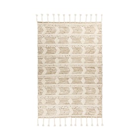 Bohemian vloerkleed - Basai Fringe 425 Creme/Groen - product