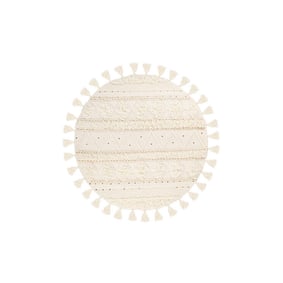 Rond bohemian vloerkleed - Basai Fringe 525 Creme - product