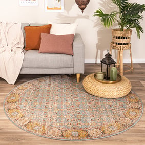 Rond vintage vloerkleed - Thirza Oriental Lichtblauw/Multicolor