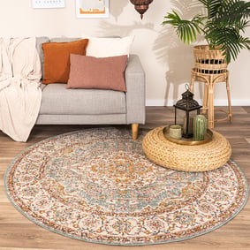 Rond vintage vloerkleed - Thirza Medaillon Lichtblauw/Multicolor