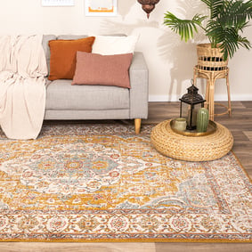 Vintage vloerkleed - Thirza Medaillon Okergeel/Multicolor