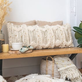 Bohemian kussen langwerpig - Basai 425 Creme/Groen