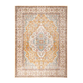 Vintage vloerkleed - Thirza Medaillon Okergeel/Multicolor - sfeer