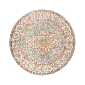 Rond vintage vloerkleed - Thirza Medaillon Lichtblauw/Multicolor - sfeer