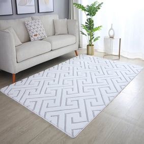 Zacht geometrisch vloerkleed - Vellion Maze Wit/Zilver