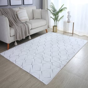 Zacht geometrisch vloerkleed - Vellion Square Wit/Zilver