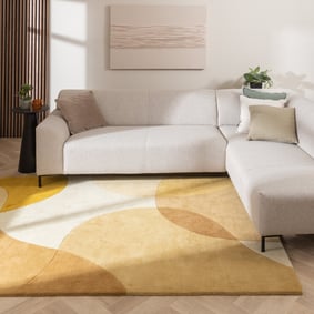 Wollen abstract vloerkleed - Clarice Okergeel 