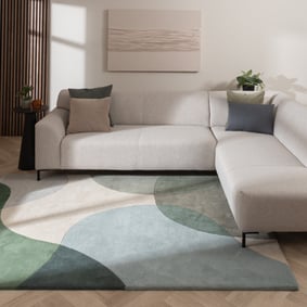 Wollen abstract vloerkleed - Clarice Olijfgroen/Mint