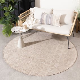 Rond jute buitenkleed - Atlas Geo Bruin/Creme 
