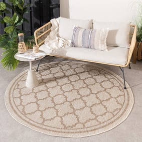 Rond jute buitenkleed - Atlas Vector Creme/Bruin 