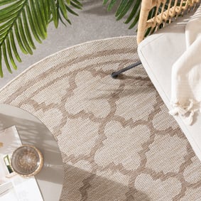 Rond jute buitenkleed - Atlas Vector Creme/Bruin  - product