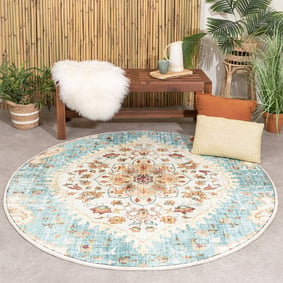 Rond vintage buitenkleed - Santo Mandala Lichtblauw