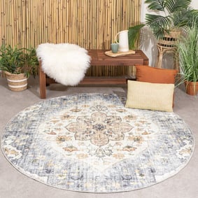 Rond vintage buitenkleed - Santo Mandala Blauw/Grijs