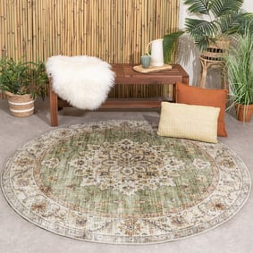 Rond vintage buitenkleed - Santo Medaillon Groen