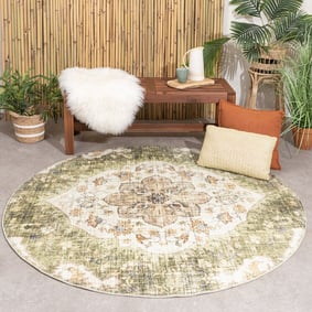 Rond vintage buitenkleed - Santo Mandala Groen