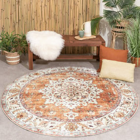 Rond vintage buitenkleed - Santo Medaillon Terra