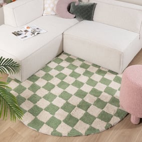 Rond retro vloerkleed - Gambit Groen/Wit