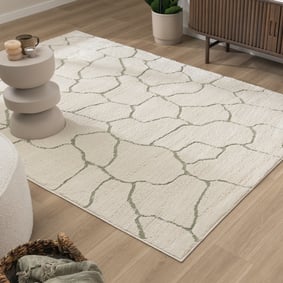 Scandinavisch vloerkleed - Yune Stone Creme/Groen