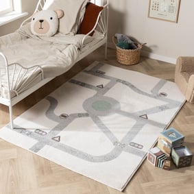 Kinderkamer vloerkleed - Bowie Autoweg Creme