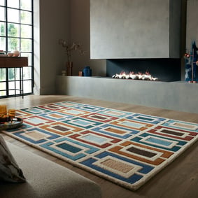 Retro vloerkleed - Ryano Blokken Blauw/Multicolor