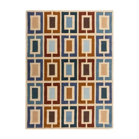 Retro vloerkleed - Ryano Blokken Blauw/Multicolor - sfeer
