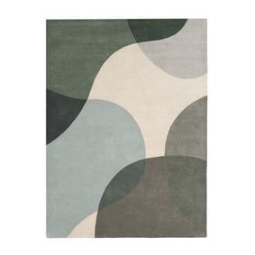 Wollen abstract vloerkleed - Clarice Olijfgroen/Mint - sfeer